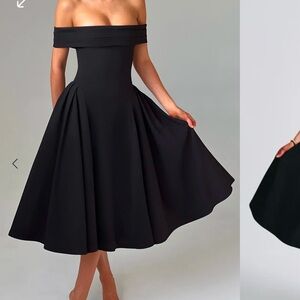 Black A-Line Off-Shoulder Cocktail Dress
